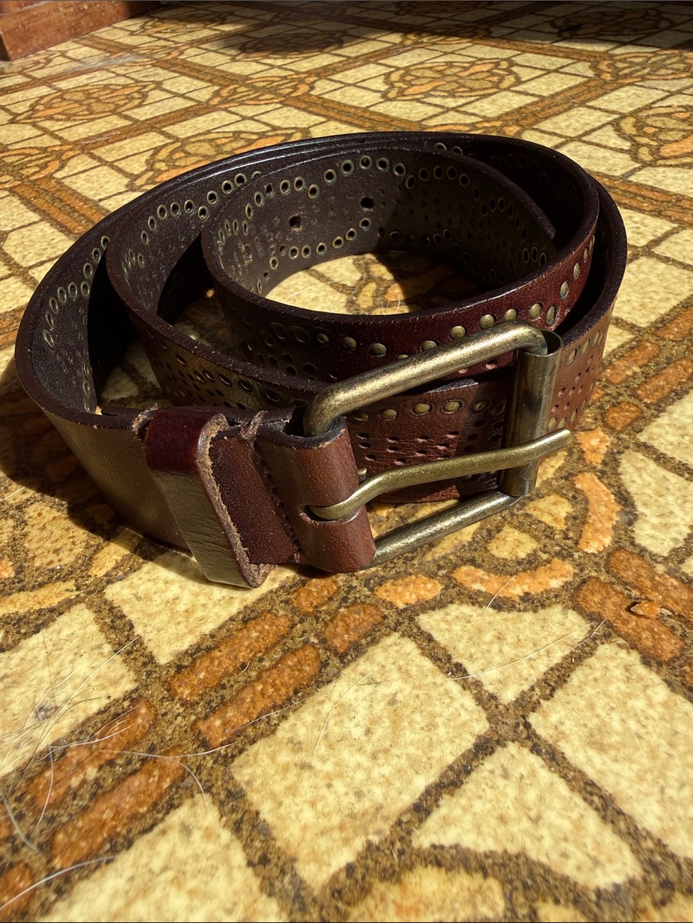 Men's Brown Leather Studded Belt - Classic Casual Style